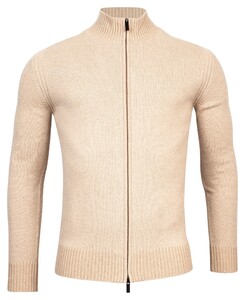 Thomas Maine Yak Merino Wool Blend Cardigan Zip Single Rib Knit Mix Light Camel