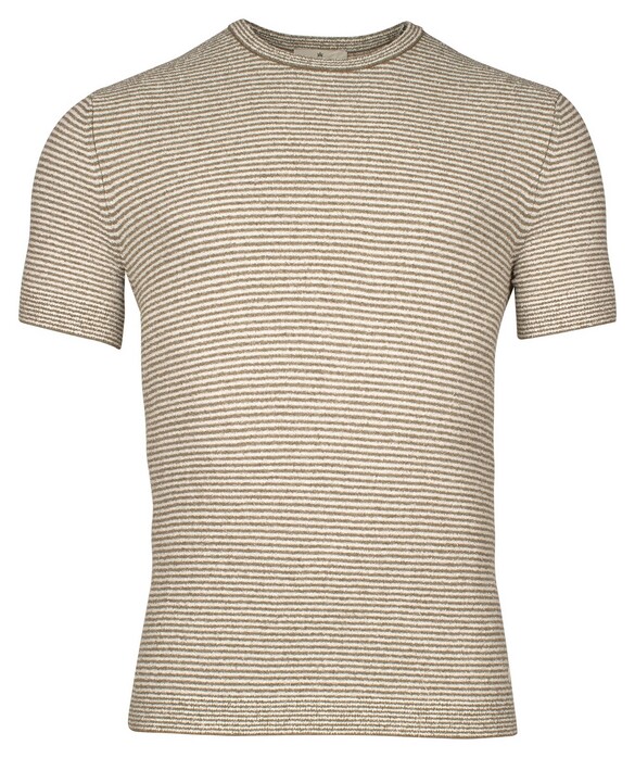 Thomas Maine Yarn Dyed Stripe Crew Neck Single Knit Trui Groengrijs