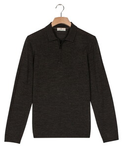 Thomas Maine Zip Collar Long Sleeve Merino Wool Single Knit Trui Antraciet Melange