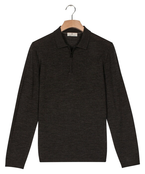 Thomas Maine Zip Collar Long Sleeve Merino Wool Single Knit Trui Antraciet Melange