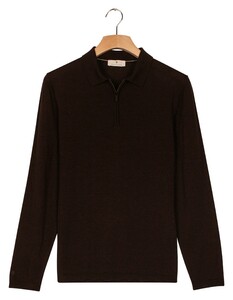 Thomas Maine Zip Collar Long Sleeve Merino Wool Single Knit Trui Bruin