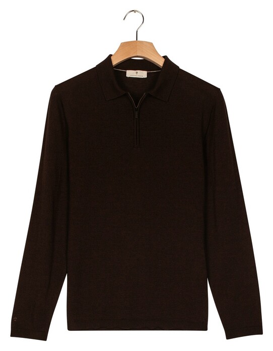 Thomas Maine Zip Collar Long Sleeve Merino Wool Single Knit Trui Bruin