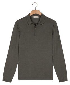 Thomas Maine Zip Collar Long Sleeve Merino Wool Single Knit Trui Grijsgroen