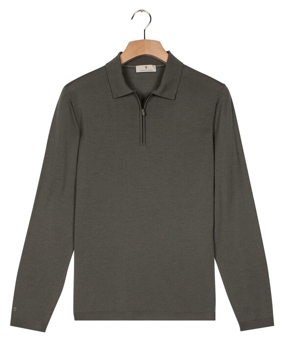 Thomas Maine Zip Collar Long Sleeve Merino Wool Single Knit Trui Grijsgroen
