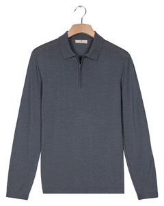 Thomas Maine Zip Collar Long Sleeve Merino Wool Single Knit Trui Storm Sky