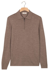 Thomas Maine Zip Collar Long Sleeve Merino Wool Single Knit Trui Taupe