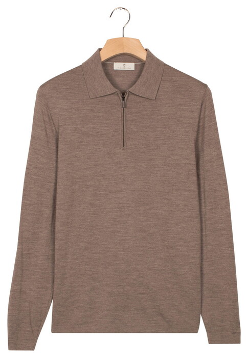 Thomas Maine Zip Collar Long Sleeve Merino Wool Single Knit Trui Taupe