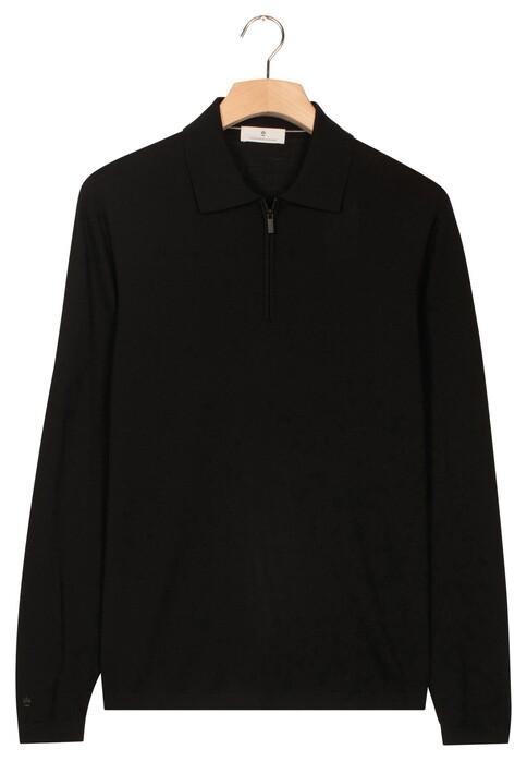 Thomas Maine Zip Collar Long Sleeve Merino Wool Single Knit Trui Zwart