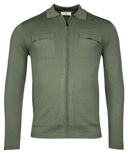 Thomas Maine Zip Pull Double Breast Pocket Milano Knit Merino Blend Overshirt Groen